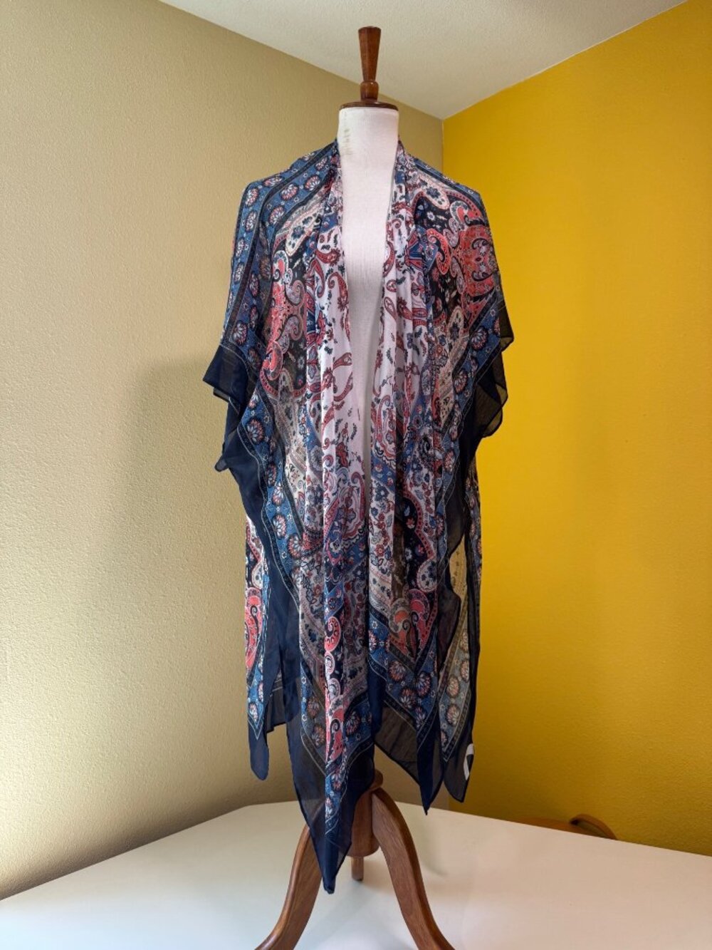 Moss Rose Womens Sheer Kimono Cardigan With Paisley Floral Pattern Lightweight C